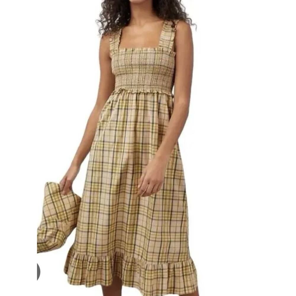 Rails Rumi Plaid Smocked Top Midi Dress In Sunflower Size M